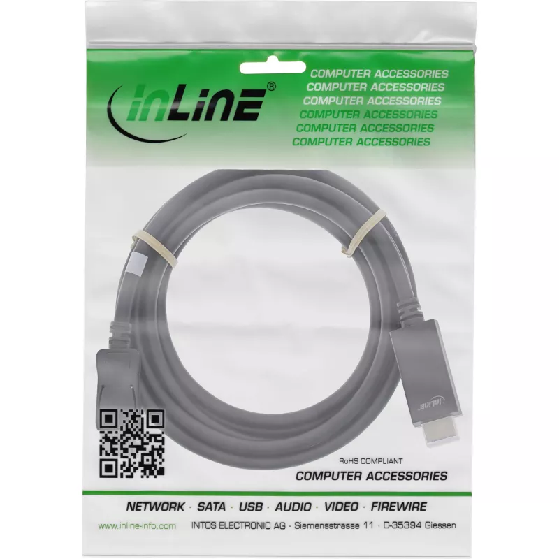 DisplayPort į HDMI keitiklio kabelis InLine 17182I 4K 60Hz juodas 2m