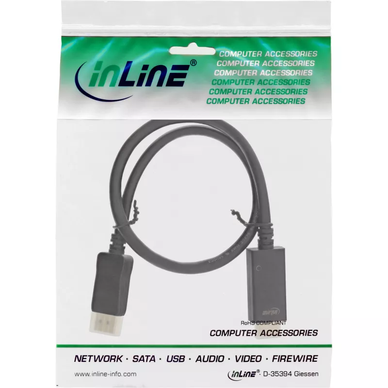 DisplayPort į HDMI keitiklio laidas InLine 17187I 4K/60Hz juodas 0,3 m