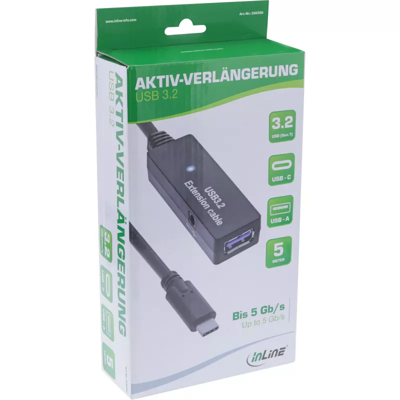 InLine USB 3.2 Gen.1 aktyvusis ilgintuvas, USB-C kištukas į USB-A lizdą, 5 m