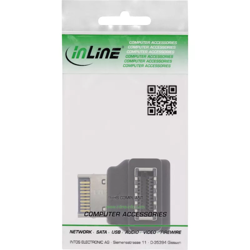 InLine USB 3.2 adapteris vidinis, priekinio skydelio USB-E kištukas į USB-E lizdą 90° kampu