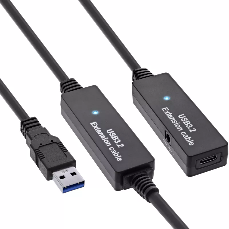 InLine USB 3.2 Gen.1 aktyvusis ilgintuvas, USB-A kištukas į USB-C lizdą, 10 m