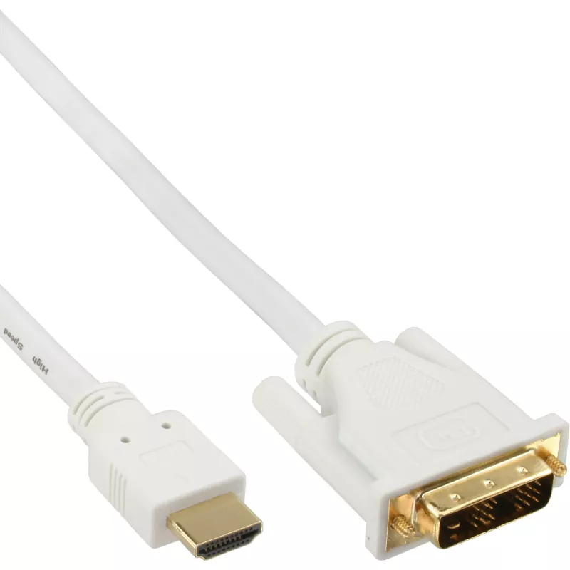 InLine HDMI į DVI kabelis, kištukas / 18+1 kištukas, baltas auksinis, 5 m