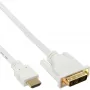 InLine HDMI į DVI kabelis, kištukas / 18+1 kištukas, baltas auksinis, 5 m