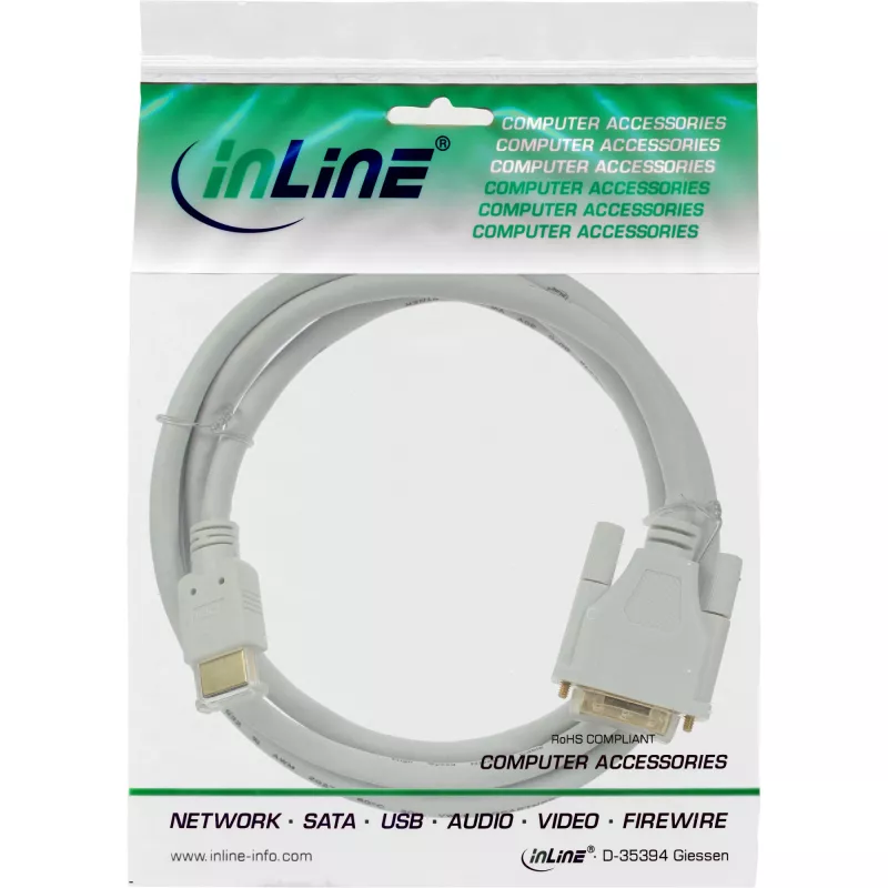 InLine HDMI į DVI kabelis, kištukas / 18+1 kištukas, baltas auksinis, 5 m