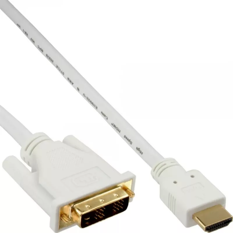 InLine HDMI į DVI laidas, kištukas / 18+1 kištukas, baltas auksinis 3m