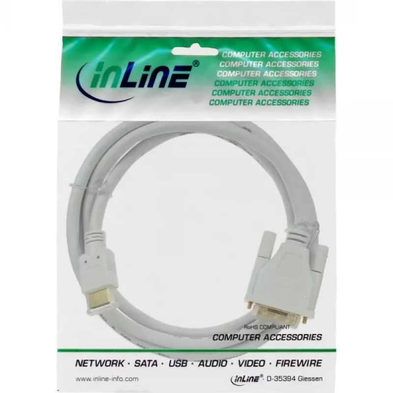 InLine HDMI į DVI laidas, kištukas / 18+1 kištukas, baltas auksinis 3m