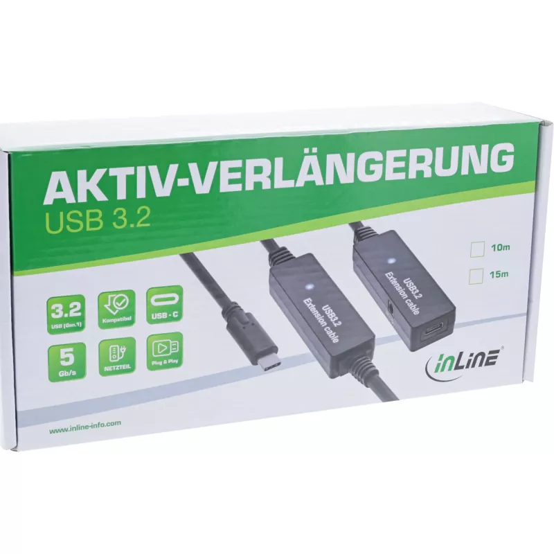InLine USB 3.2 Gen.1 aktyvusis ilgintuvas, USB-C kištukas į USB-C lizdą, 15m