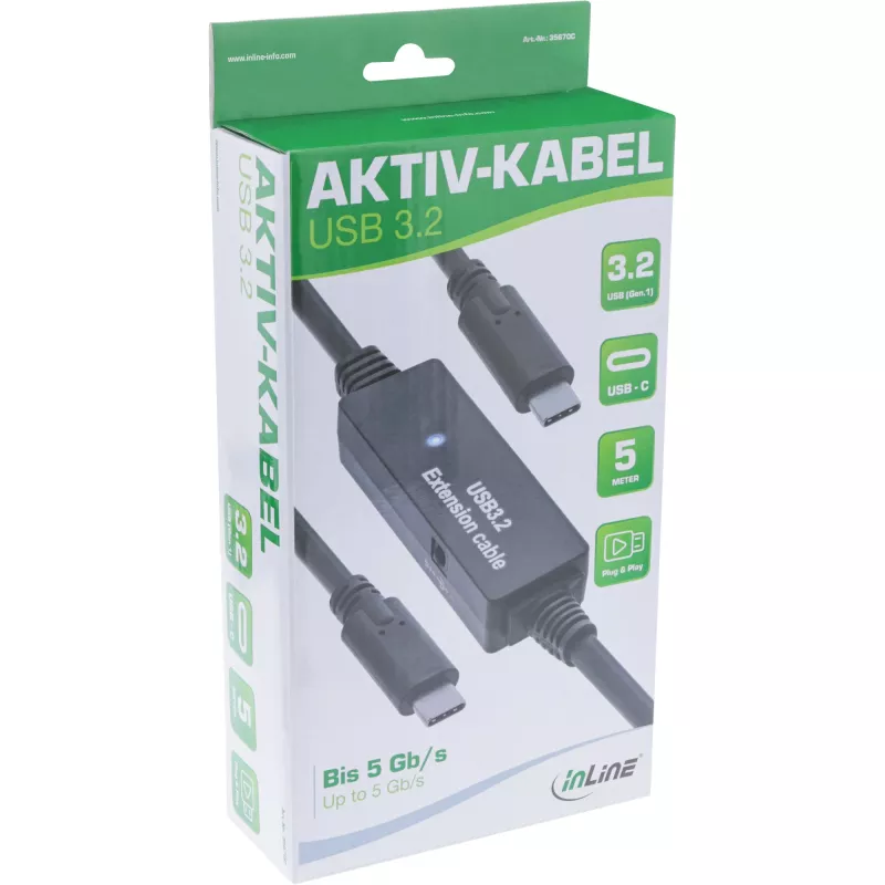 InLine USB 3.2 Gen.1 aktyvusis kabelis, USB-C kištukas į USB-C kištuką, 5 m