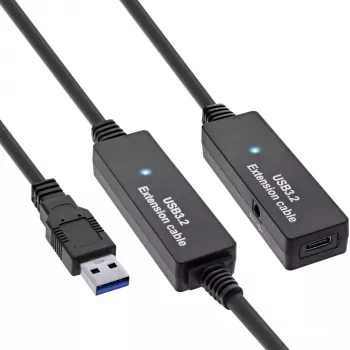 InLine USB 3.2 Gen.1 aktyvus ilginimo laidas, USB-A kištukas į USB-C lizdą, 15 m