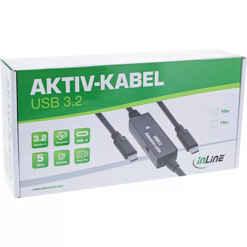 InLine USB 3.2 Gen.1 aktyvus laidas, USB-C kištukas į USB-C kištuką, 15 m