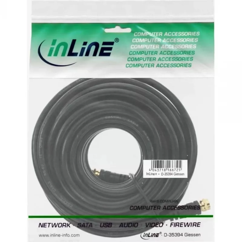 SAT laidas Premium InLine 69315P 15 m 2x ekranuotas 2x F-kištukas juodas