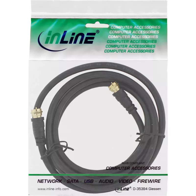 InLine SAT kabelis Premium 2x ekranuotas 2x F-kištukas >85dB juodas 1m