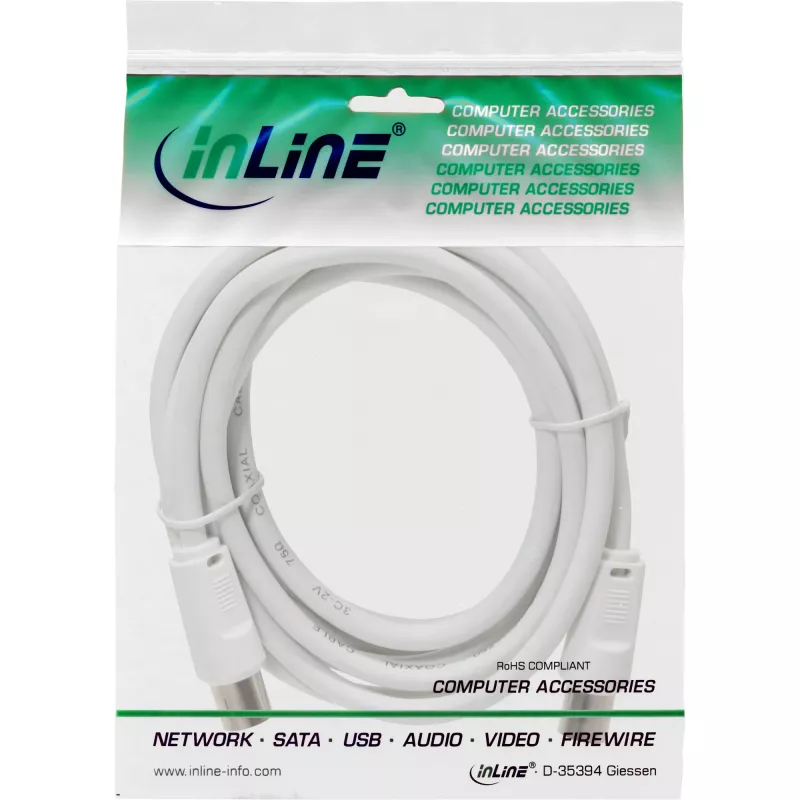 InLine antenos kabelis 2x ekranuotas itin mažų nuostolių >75dB baltas 10m