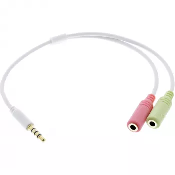 InLine Audio ausinių adapterio laidas 3,5 mm kištukas 4 kontaktų / 2x 3,5 mm, baltas, 0,15 m
