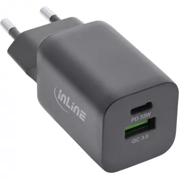 InLine USB maitinimo šaltinis, įkroviklis, USB-A + USB Type-C, 33 W, PD + QC