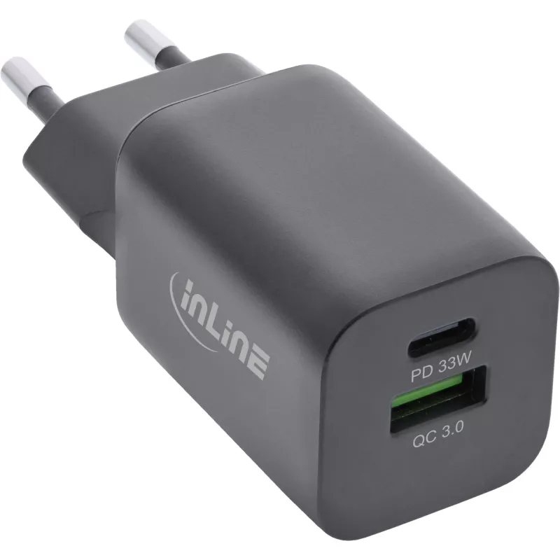 InLine USB maitinimo šaltinis, įkroviklis, USB-A + USB Type-C, 33 W, PD + QC