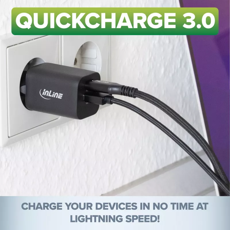 InLine USB maitinimo šaltinis, įkroviklis, USB-A + USB Type-C, 33 W, PD + QC
