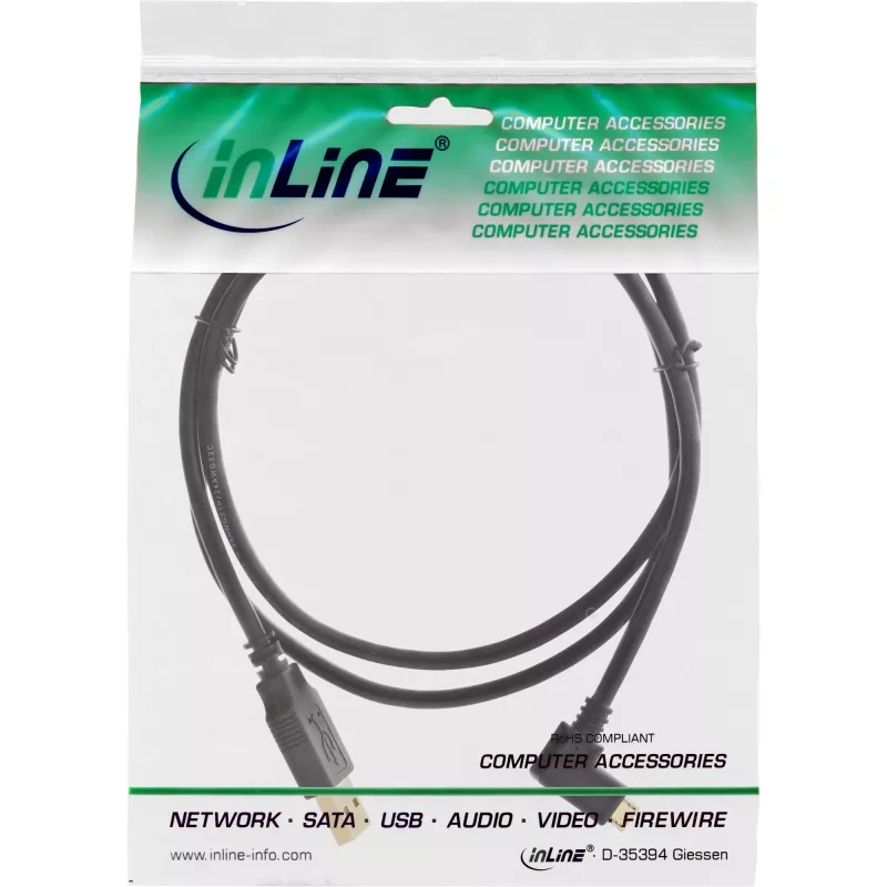 InLine Micro USB 2.0 laidas USB Type A kištukas / Micro-B kištukas, kampinis, juodas, 2 m