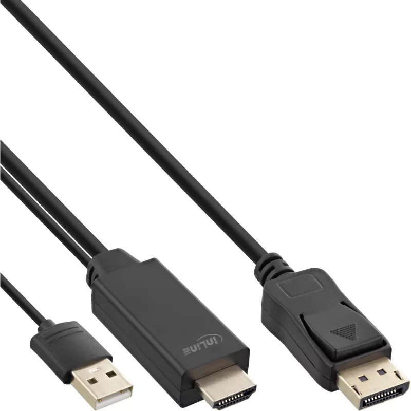 InLine HDMI į DisplayPort keitiklio kabelis, 4K, juodas/auksinis, 1,5 m