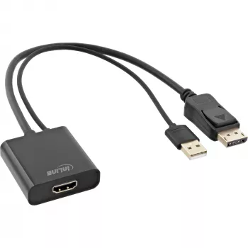 InLine HDMI F į DisplayPort M keitiklio laidas, 4K, juodas/auksinis, 0,3 m