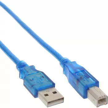 InLine USB 2.0 laidas Tipas A kištukas / Tipas B mėlynas permatomas 3 m