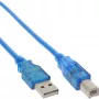 InLine USB 2.0 laidas Tipas A kištukas / Tipas B mėlynas permatomas 3 m