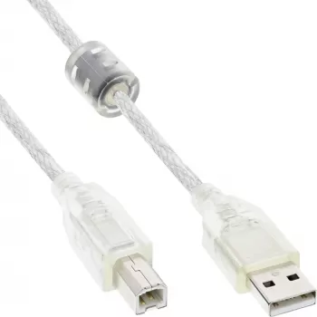 InLine USB 2.0 laidas, A tipo kištukas / B tipo kištukas, permatomas, feritinis šerdis, 5 m