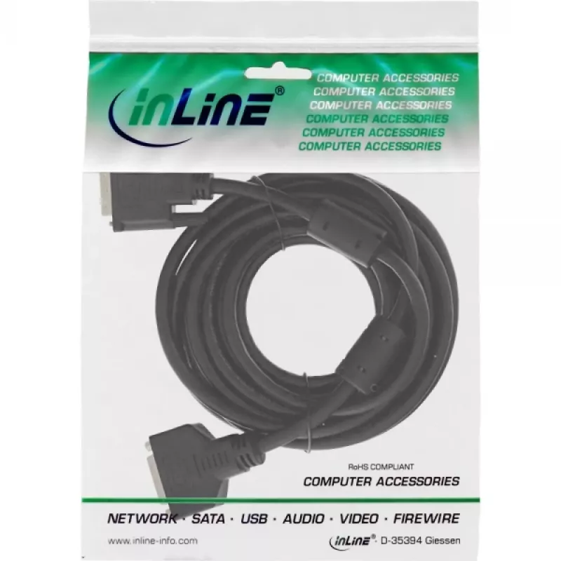 InLine DVI-D kabelis 24+1 M/F, Dual Link, 2 ferito šerdys, 5 m