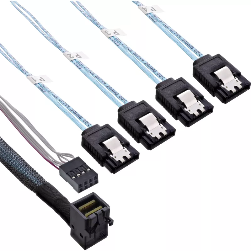 InLine Mini SAS HD laidas SFF-8643 kampuotas į 4x SATA + Sideband 1m