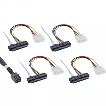 InLine Mini SAS HD laidas SFF-8643 į 4x SFF-8482 + maitinimas 0,5 m