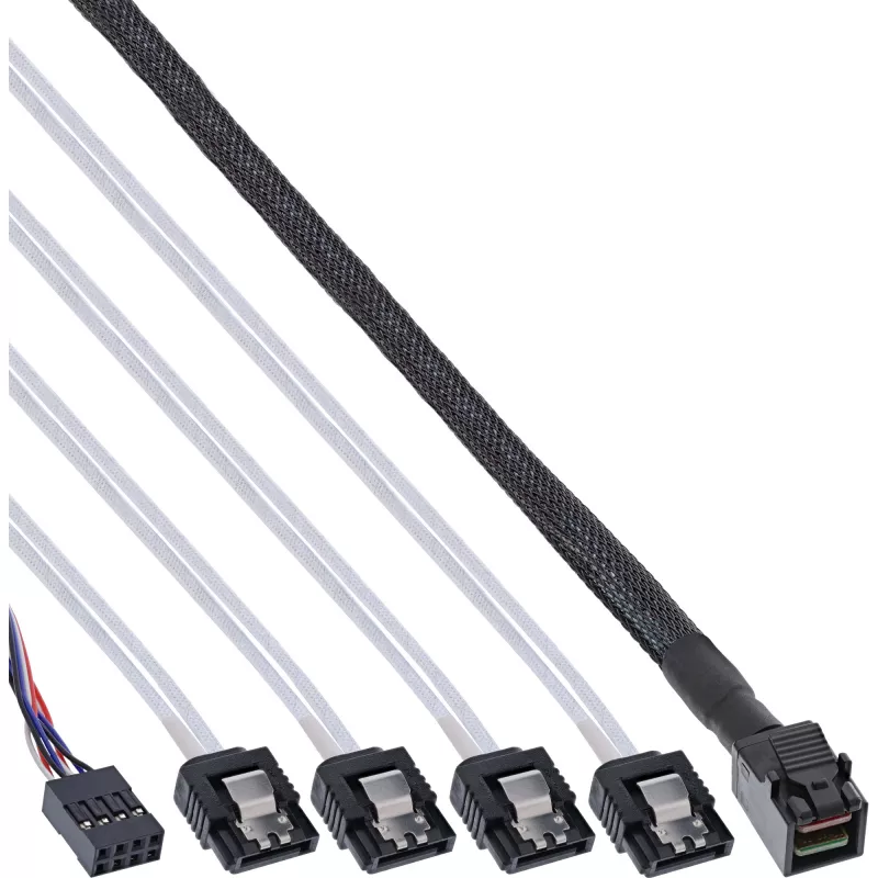InLine Mini SAS HD kabelis SFF-8643 į 4x SATA + šoninis kanalas 1m