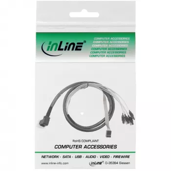 InLine Mini SAS HD laidas SFF-8643 kampuotas į 4x SATA + šoninė juosta 0,5 m
