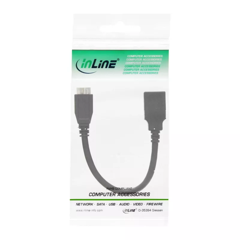 „InLine“ USB 3.0 OTG adapterio laidas, Micro B kištukas į USB Type A patelę, 0,15 m