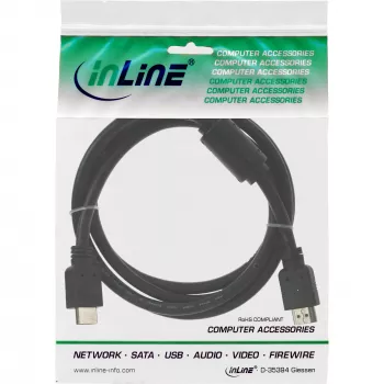 HDMI kabelis High Speed vyriška + feritas juodas 1,5 m InLine 17611