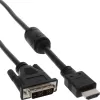InLine HDMI-DVI laidas, 19 kontaktų kištukas / 18+1 kištukas + feritinis droselis, juodas, 1,5 m