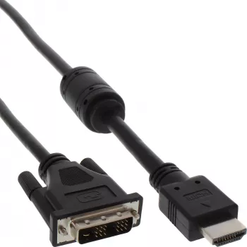 InLine HDMI-DVI laidas, 19 kontaktų kištukas / 18+1 kištukas + feritinis žiedas, juodas, 0,5 m