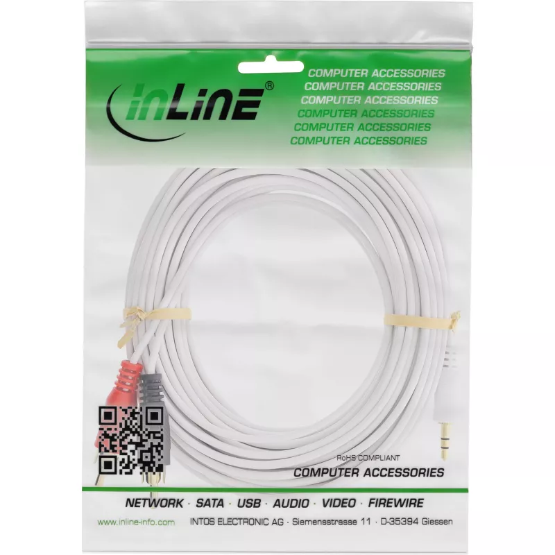 InLine garso kabelis, 2x RCA kištukas / 3,5 mm stereofoninis kištukas, baltas/auksinis, 2,5 m