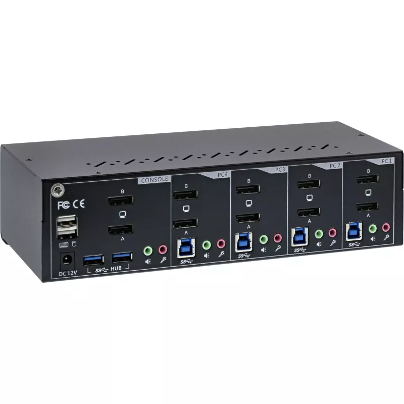 KVM Desktop Switch InLine 63654I 4 prievadų dviejų monitorių DP 1.2 4K USB 3.0 garso