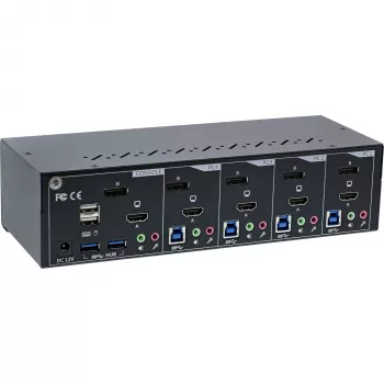 KVM Desktop Switch InLine 62644I 4 prievadų dviejų monitorių DP+HDMI 4K USB 3.0 garsas