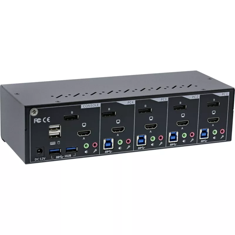 KVM Desktop Switch InLine 62644I 4 prievadų dviejų monitorių DP+HDMI 4K USB 3.0 garsas