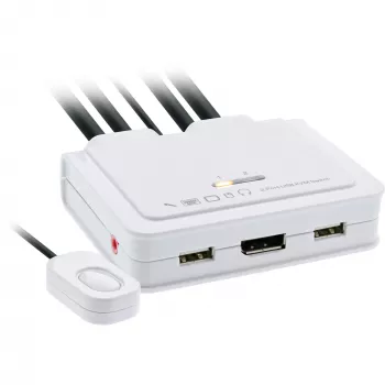 InLine KVM jungiklis, 2 prievadų, USB-C į DisplayPort 1.2, 4K, garsinis, integruotas kabelis
