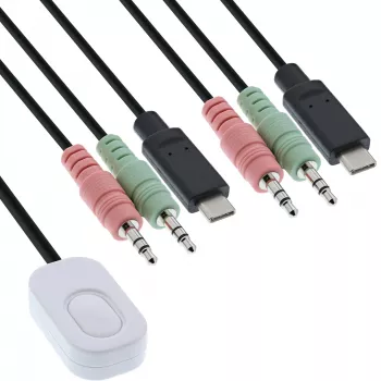 InLine KVM jungiklis, 2 prievadų, USB-C į DisplayPort 1.2, 4K, garsinis, integruotas kabelis
