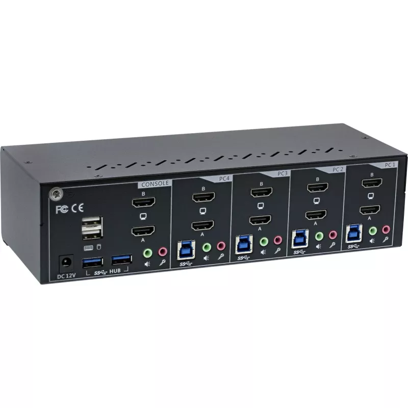 InLine KVM stalinių kompiuterių perjungiklis 62654I 4 prievadų Dviejų monitorių HDMI 4K USB 3.0 Garsas