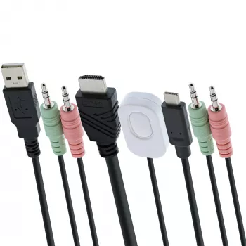 InLine KVM jungiklis, 2 prievadų, USB-C + HDMI į HDMI, 4K, su garsu, integruotas laidas