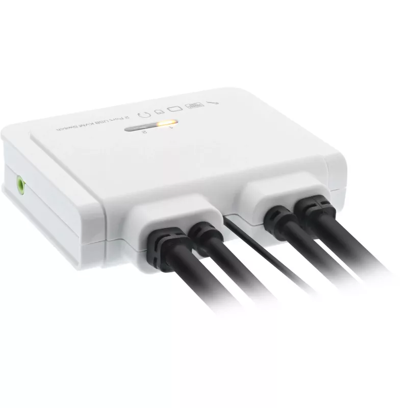 InLine KVM jungiklis, 2 prievadų, USB-C + HDMI į HDMI, 4K, su garsu, integruotas laidas