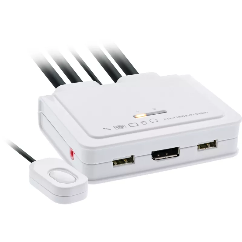 InLine KVM jungiklis, 2 prievadų, USB-C+DP į DisplayPort, 4K, garsas, integruotas kabelis