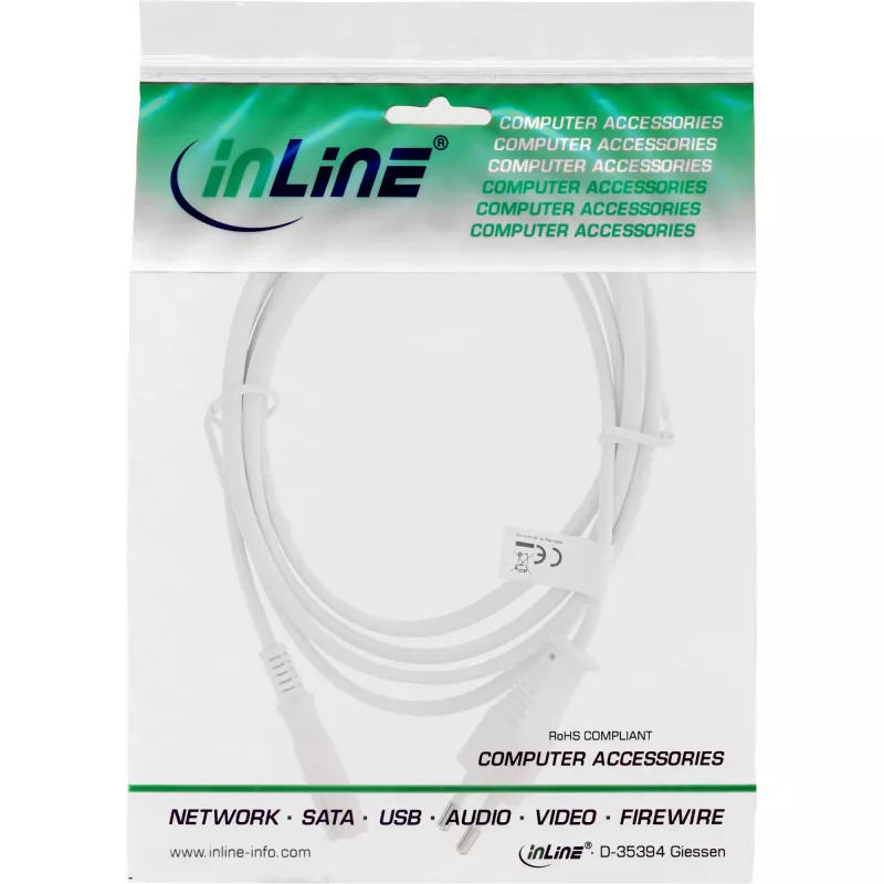 InLine maitinimo laidas, euro kištukas / Euro8 lizdas, baltas, 0,3 m
