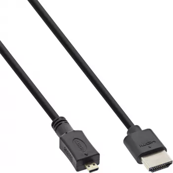 InLine High Speed HDMI laidas su Ethernet, AM/DM, itin plonas juodas/auksinis, 0,3 m