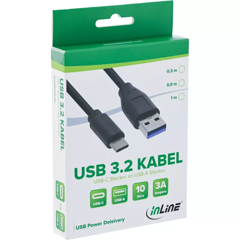 “InLine” USB 3.2 Gen.1x2 laidas, USB-C kištukas / USB-A kištukas, juodas, 0,3 m