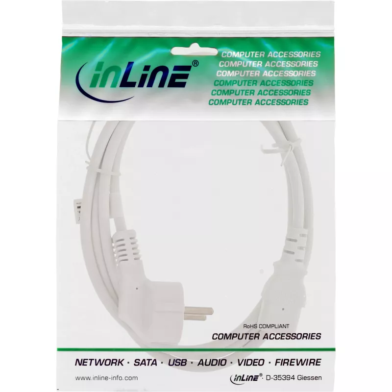 InLine maitinimo laidas, CEE 7/7 kampuotas / 3 kontaktų IEC C13 kištukas, baltas, 0,3 m